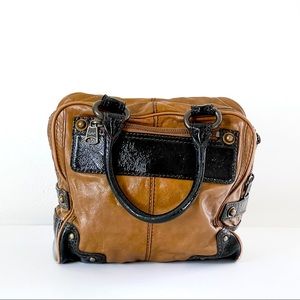 GAP Vintage Tan/Dark Brown Patent Leather Shoulder Hobo